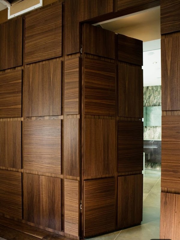 Natural Walnut Veneer Panelling with Concealed Door